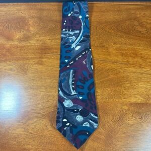 Christian Dior Monsieur Silk Tie Abstract Pattern Blue Burgundy Men
